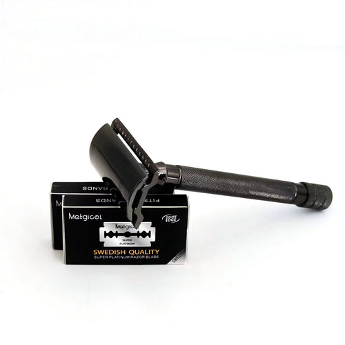 Aluminum Alloy Handle Double Edge Safety Razor with 5 Blades - Ideal for Women and Men'S Grooming