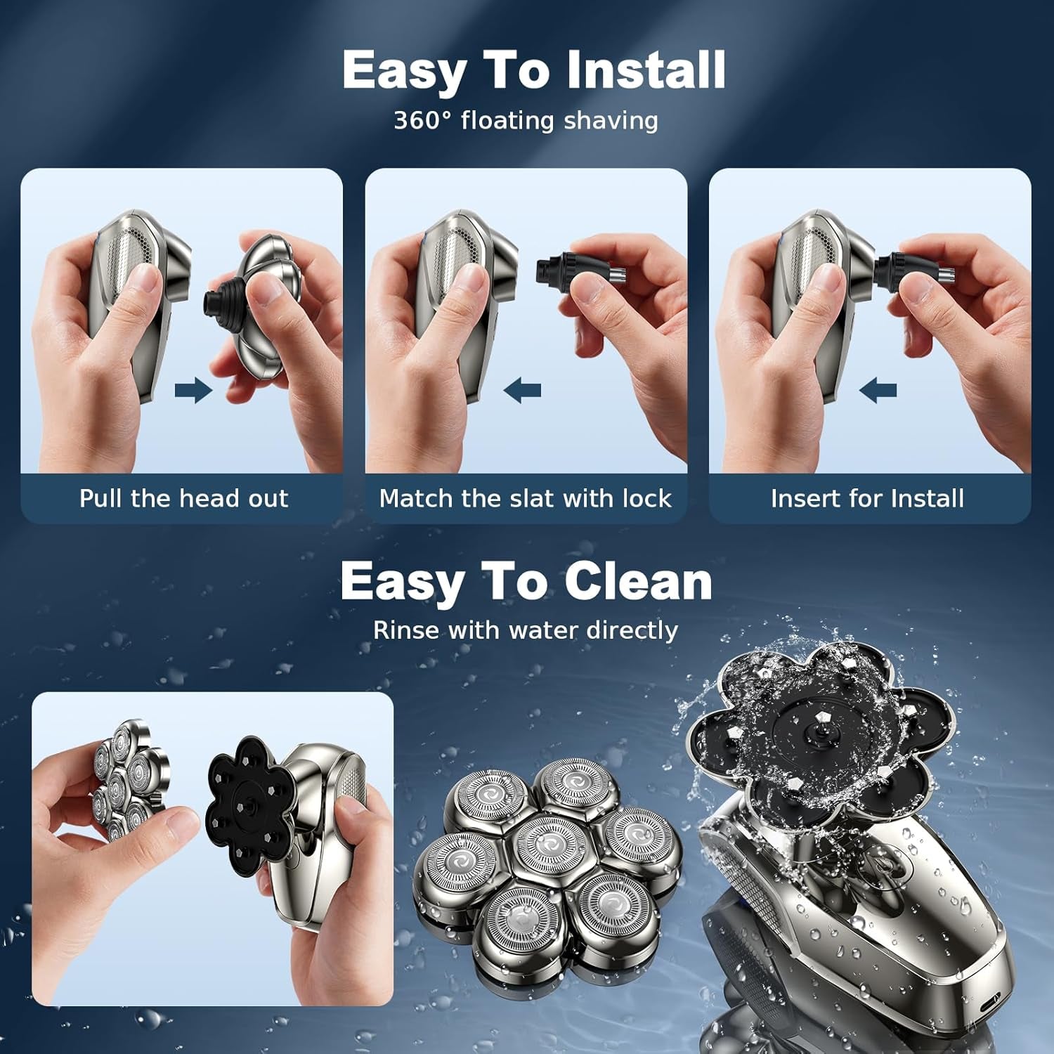 7D Head Shavers for Bald Men, Upgrade 5 in 1 Waterproof Electric Razor Men'S Grooming Kit, Detachable Wet/Dry Anti-Pinch Head Shavers for Bald Men, LED Display Type-C Charge Head Shaver
