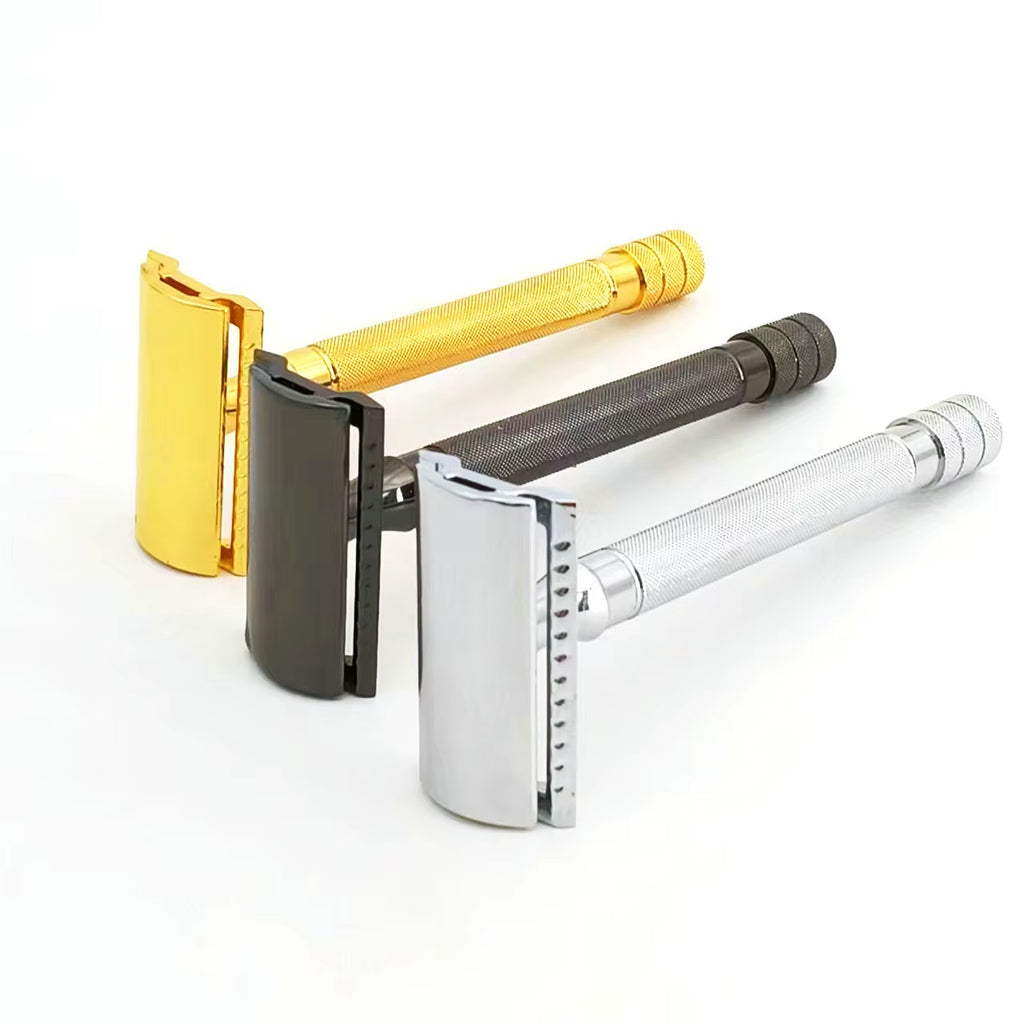 Aluminum Alloy Handle Double Edge Safety Razor with 5 Blades - Ideal for Women and Men'S Grooming
