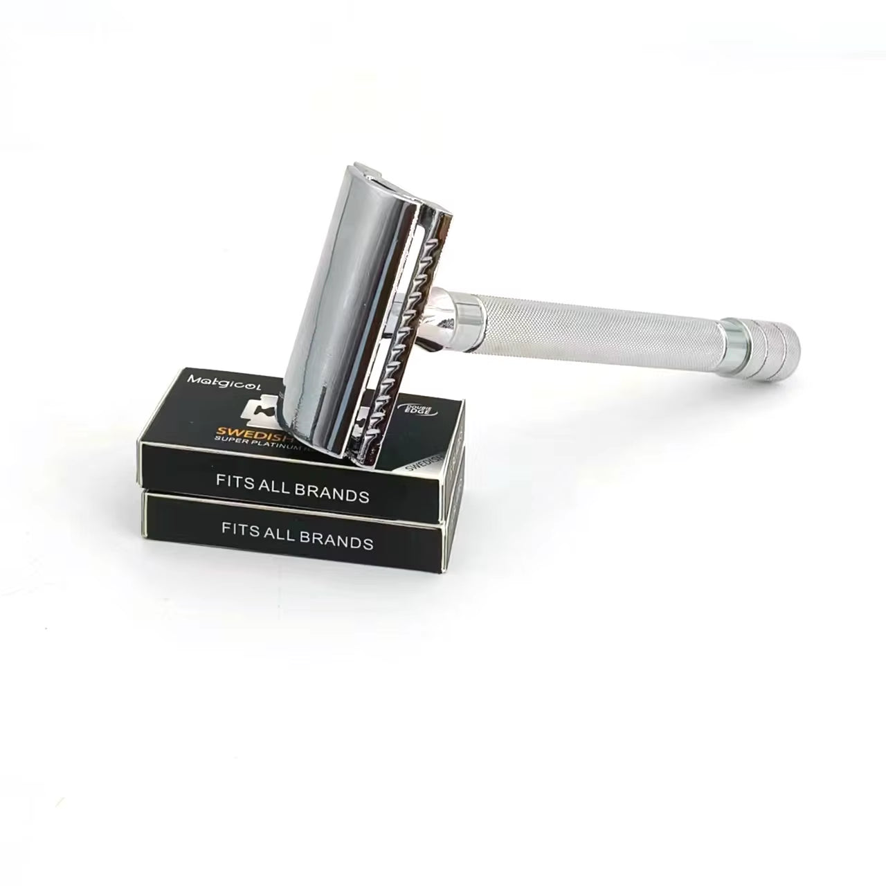 Aluminum Alloy Handle Double Edge Safety Razor with 5 Blades - Ideal for Women and Men'S Grooming