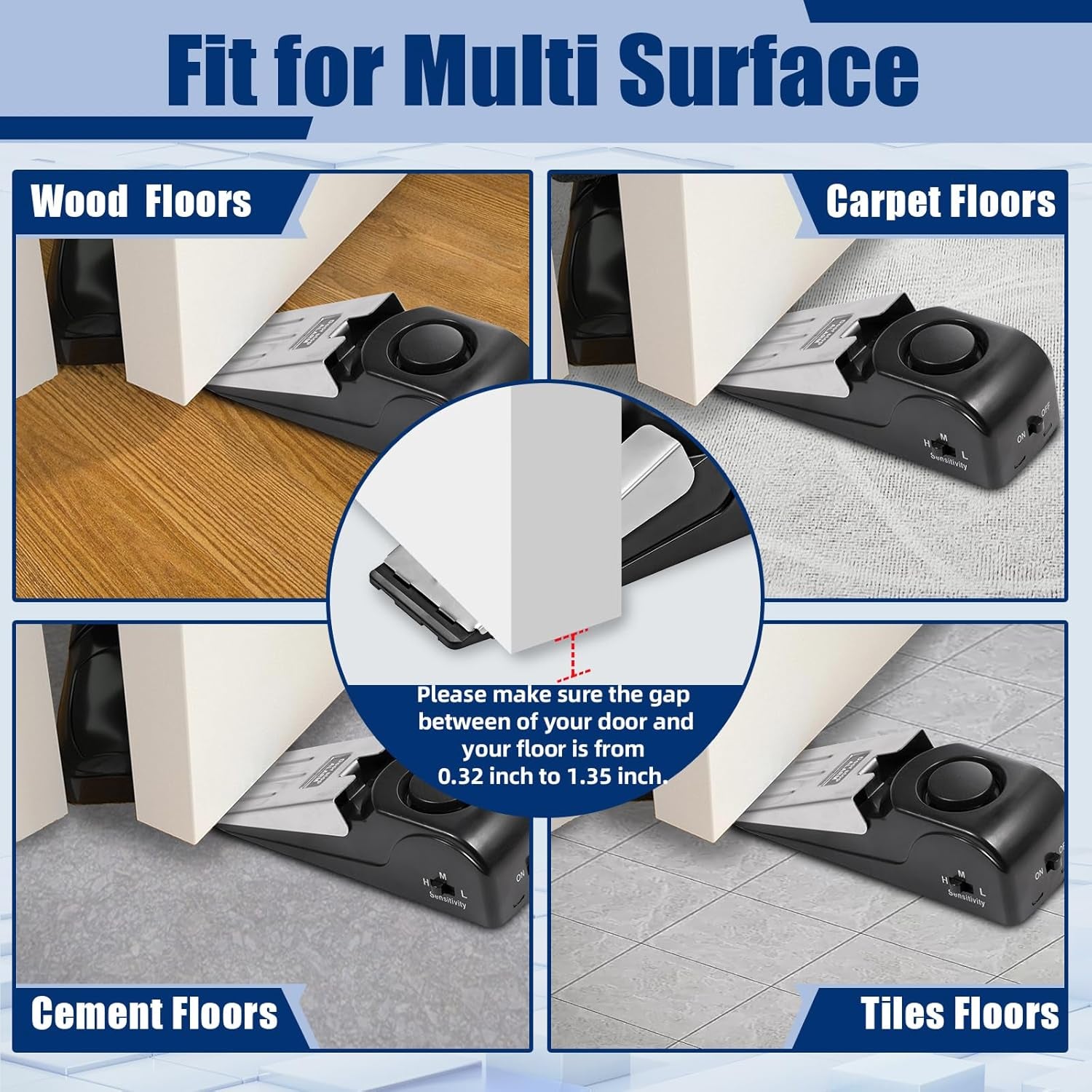 2-Pack Door Stop Alarm – 120dB Wedge Security Door Stoppers for Home, Hotel & Travel Safety