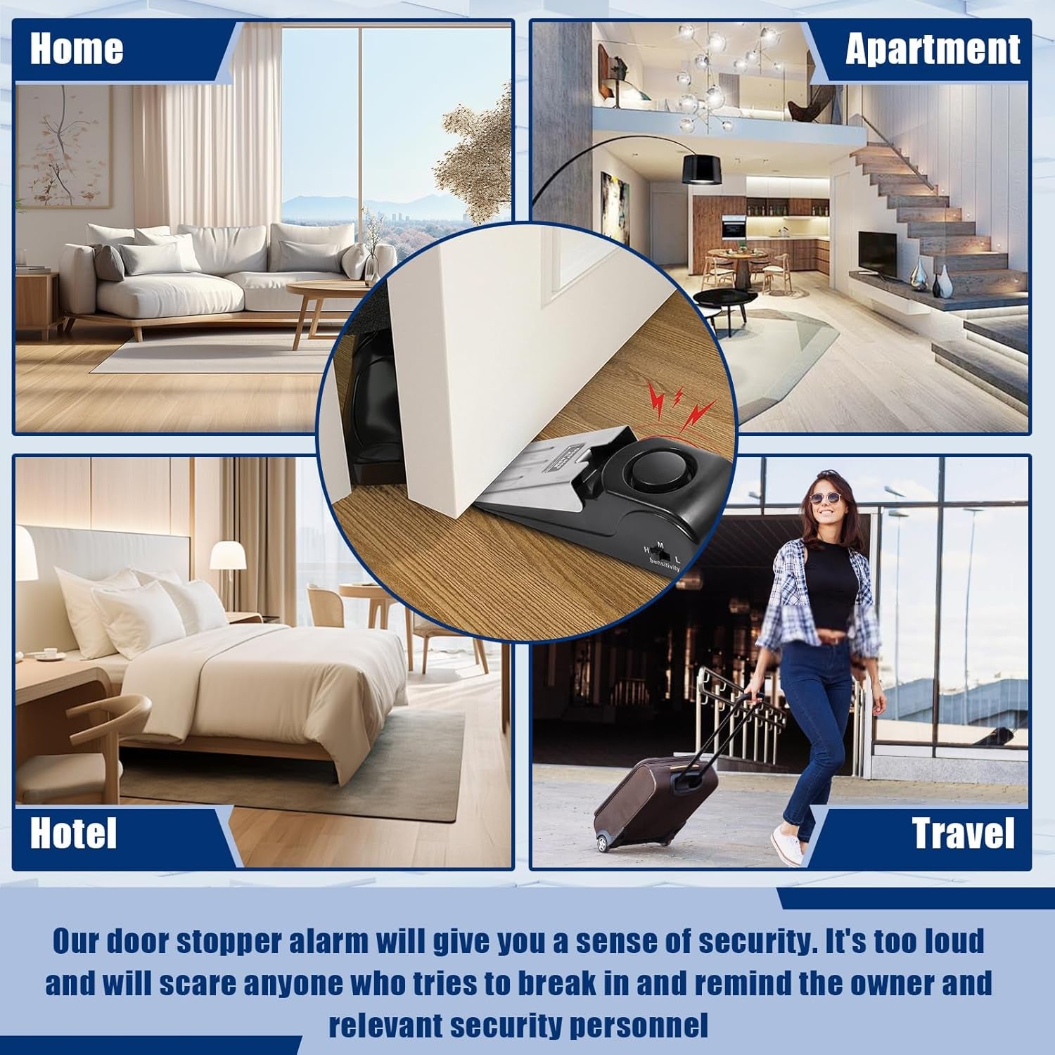 2-Pack Door Stop Alarm – 120dB Wedge Security Door Stoppers for Home, Hotel & Travel Safety