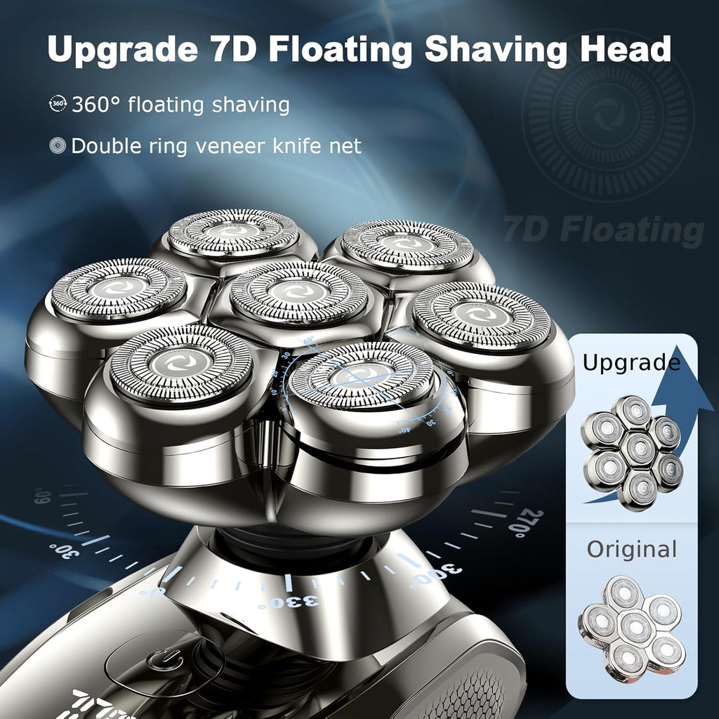 7D Head Shavers for Bald Men, Upgrade 5 in 1 Waterproof Electric Razor Men'S Grooming Kit, Detachable Wet/Dry Anti-Pinch Head Shavers for Bald Men, LED Display Type-C Charge Head Shaver
