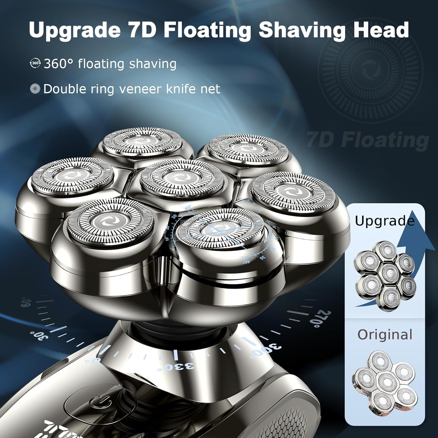 7D Head Shavers for Bald Men, Upgrade 5 in 1 Waterproof Electric Razor Men'S Grooming Kit, Detachable Wet/Dry Anti-Pinch Head Shavers for Bald Men, LED Display Type-C Charge Head Shaver