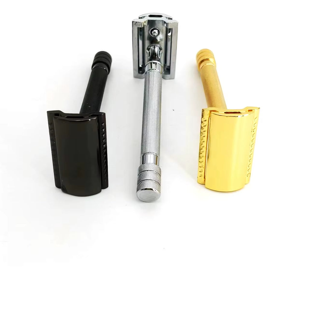 Aluminum Alloy Handle Double Edge Safety Razor with 5 Blades - Ideal for Women and Men'S Grooming