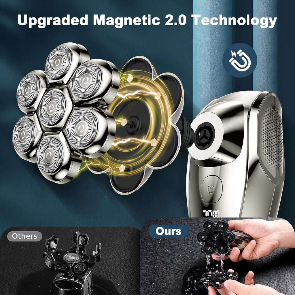 7D Head Shavers for Bald Men, Upgrade 5 in 1 Waterproof Electric Razor Men'S Grooming Kit, Detachable Wet/Dry Anti-Pinch Head Shavers for Bald Men, LED Display Type-C Charge Head Shaver